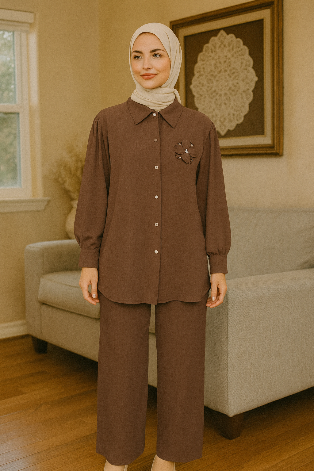 A two-piece modest pants set