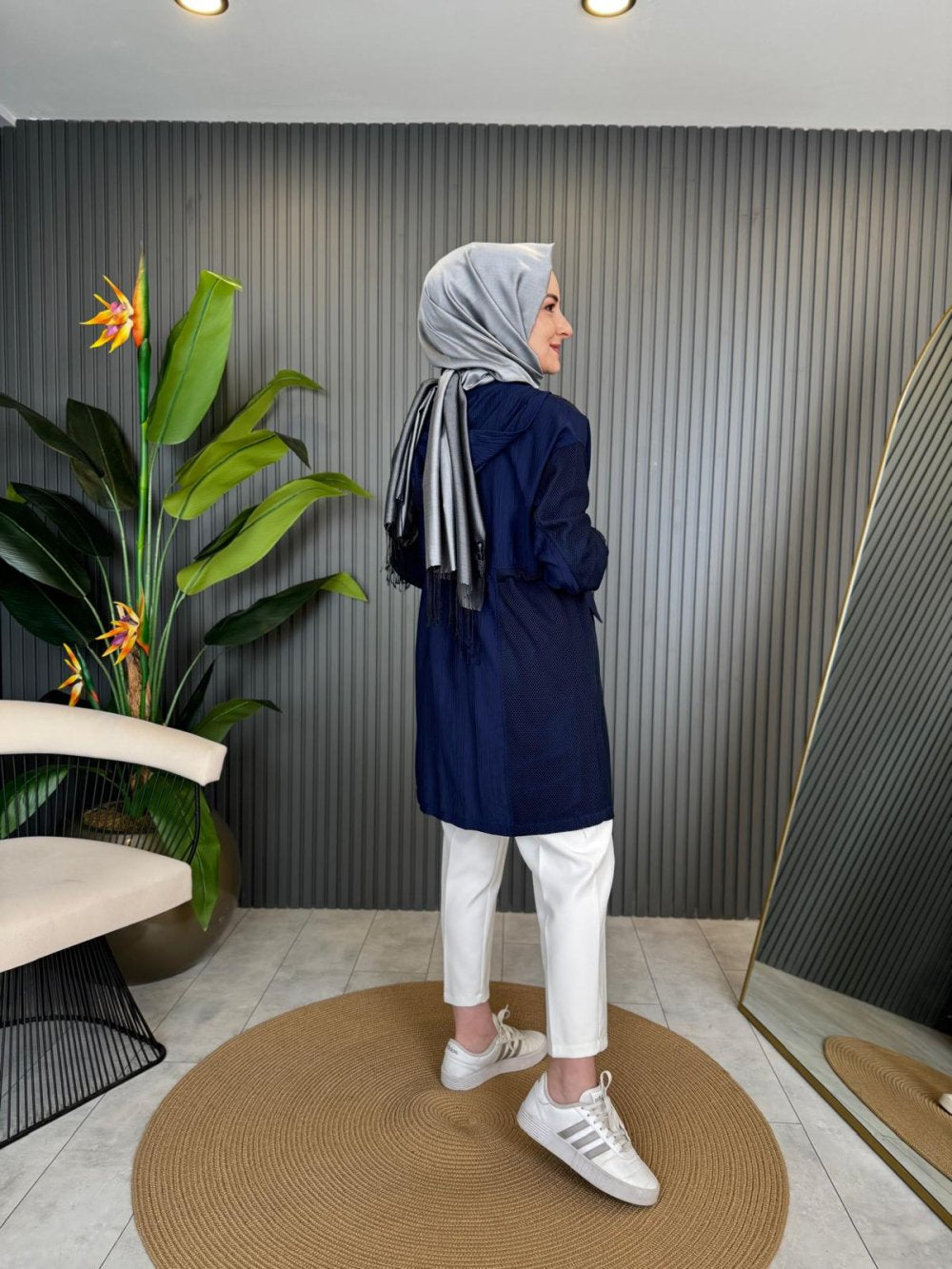 Aura File Detailed Hooded Coat Navy Blue