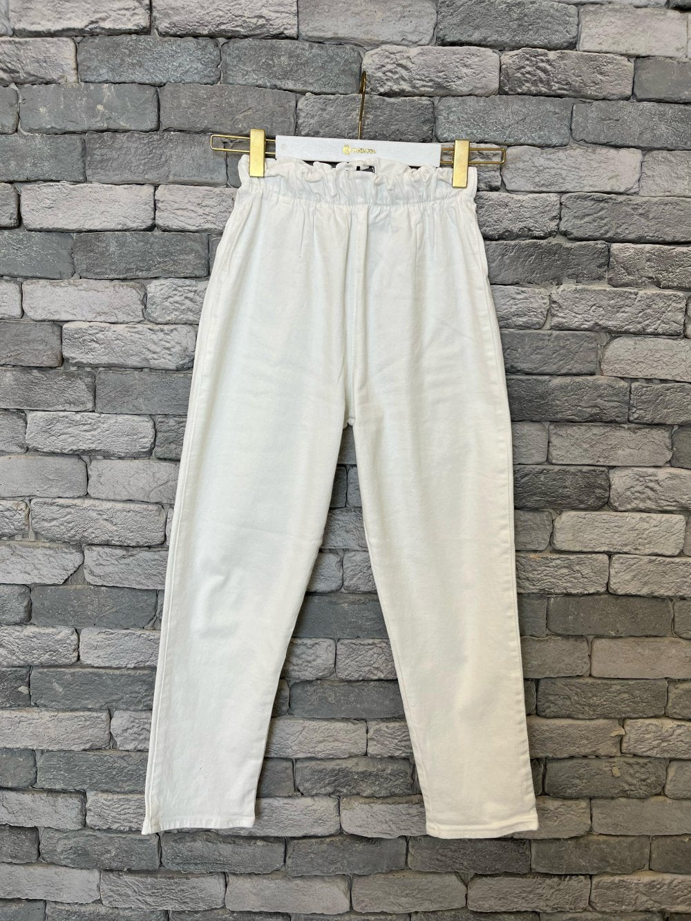 White Elastic Waist Pants