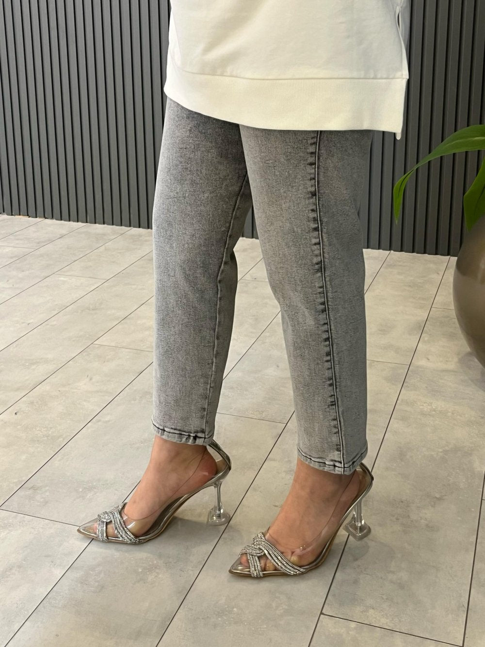 Gray Elastic Waist Pants