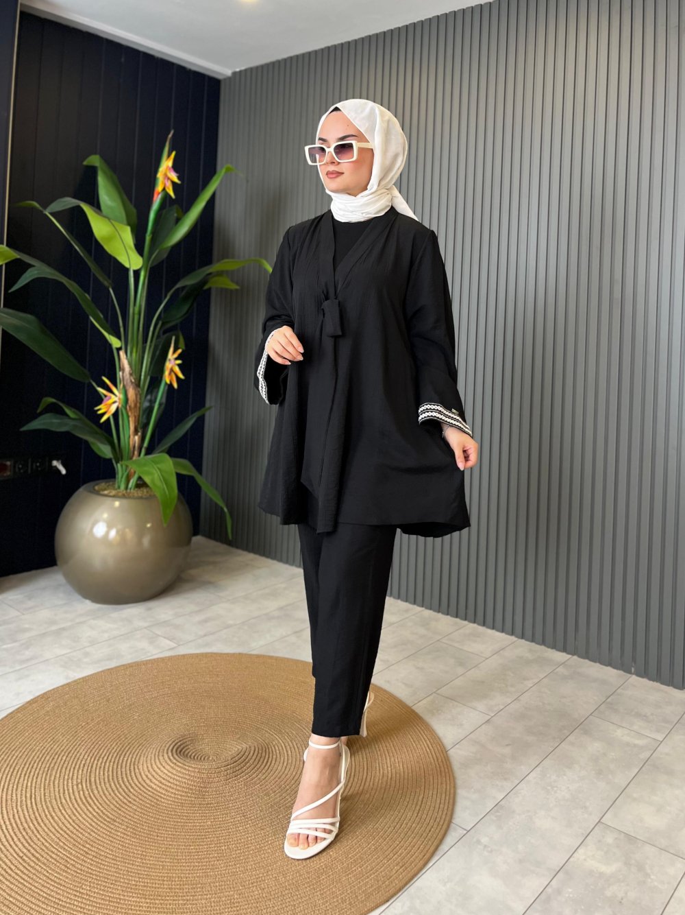 Black Set with Embroidered Sleeves and Pants