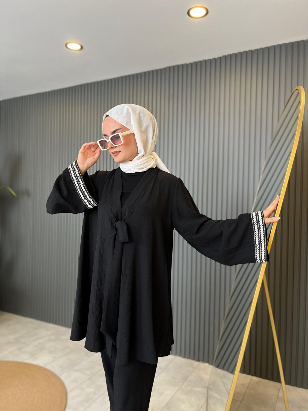 Black Set with Embroidered Sleeves and Pants