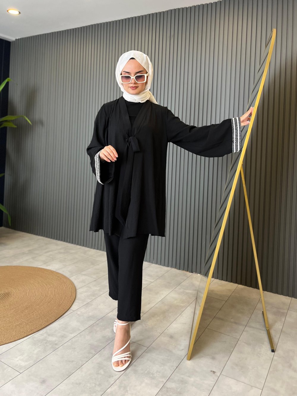 Black Set with Embroidered Sleeves and Pants