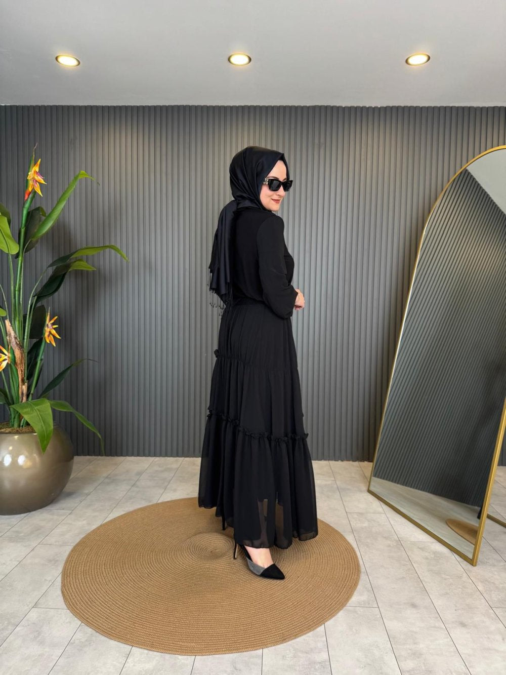 Black Skirt Set with Chiffon Sleeves