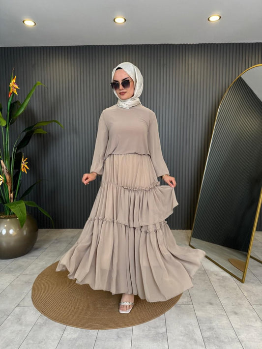 Beige Skirt Set with Chiffon Sleeve