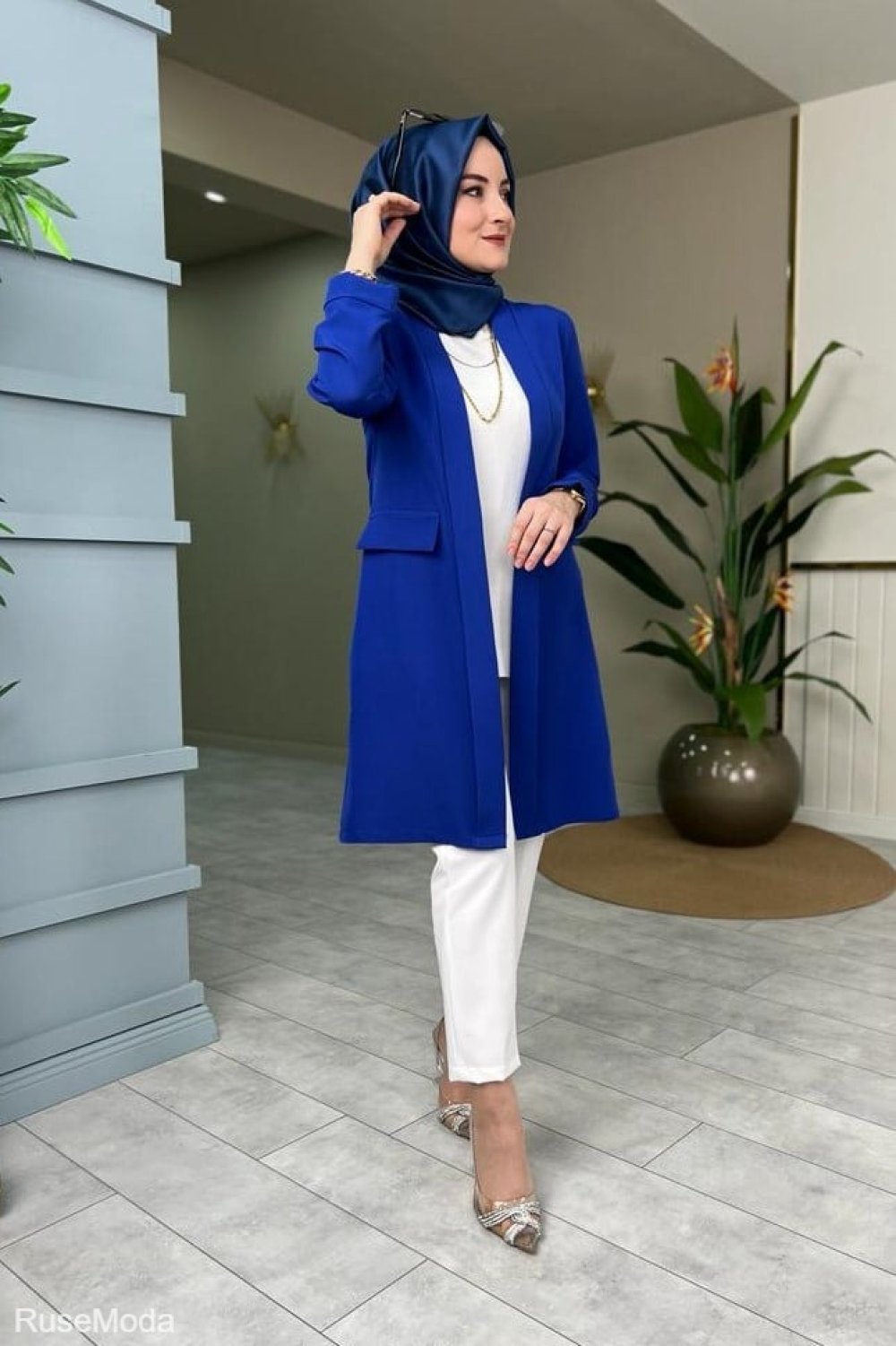 Crepe Jacket Royal Blue