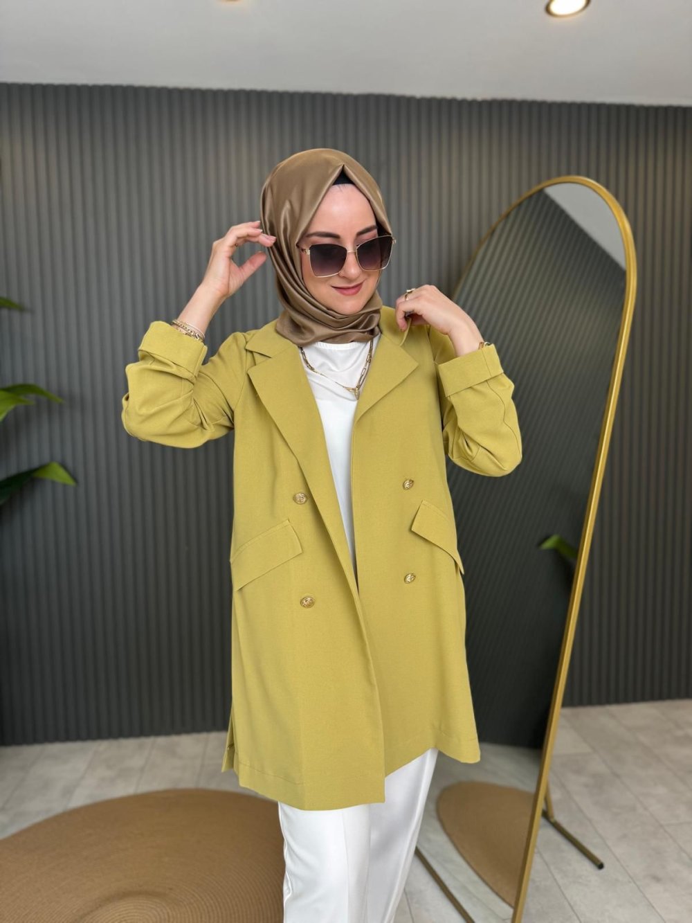 Linda Double-Breasted Jacket Olive Green