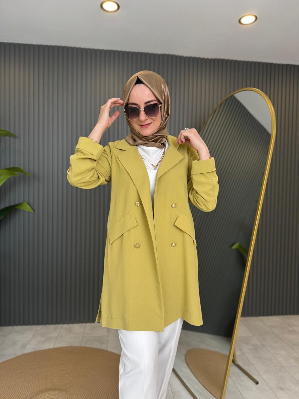 Linda Double-Breasted Jacket Olive Green