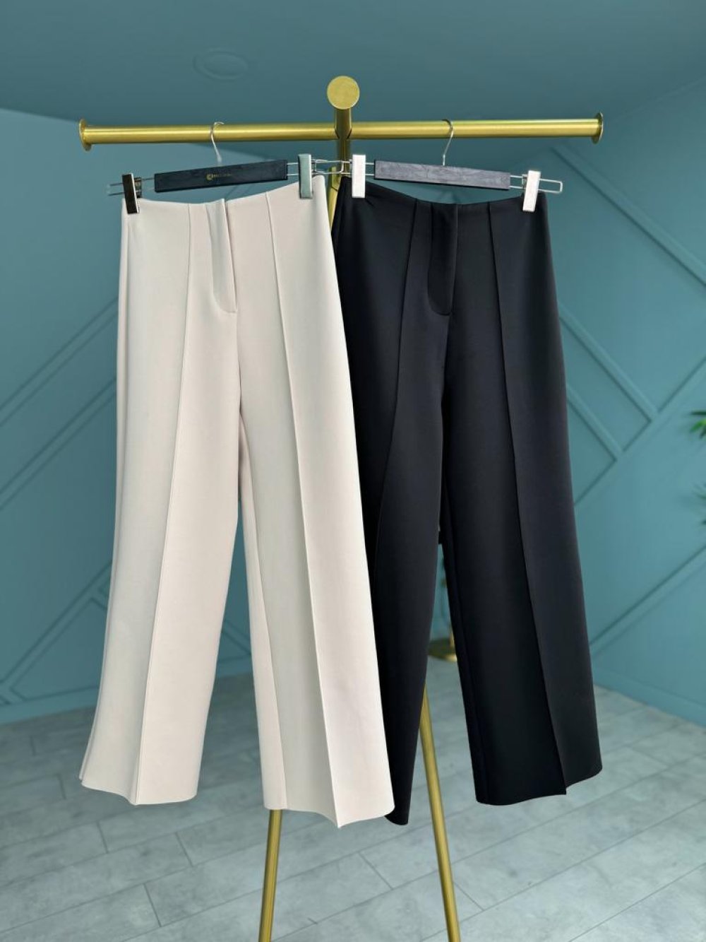 Beige Pants with Ribbed Detail