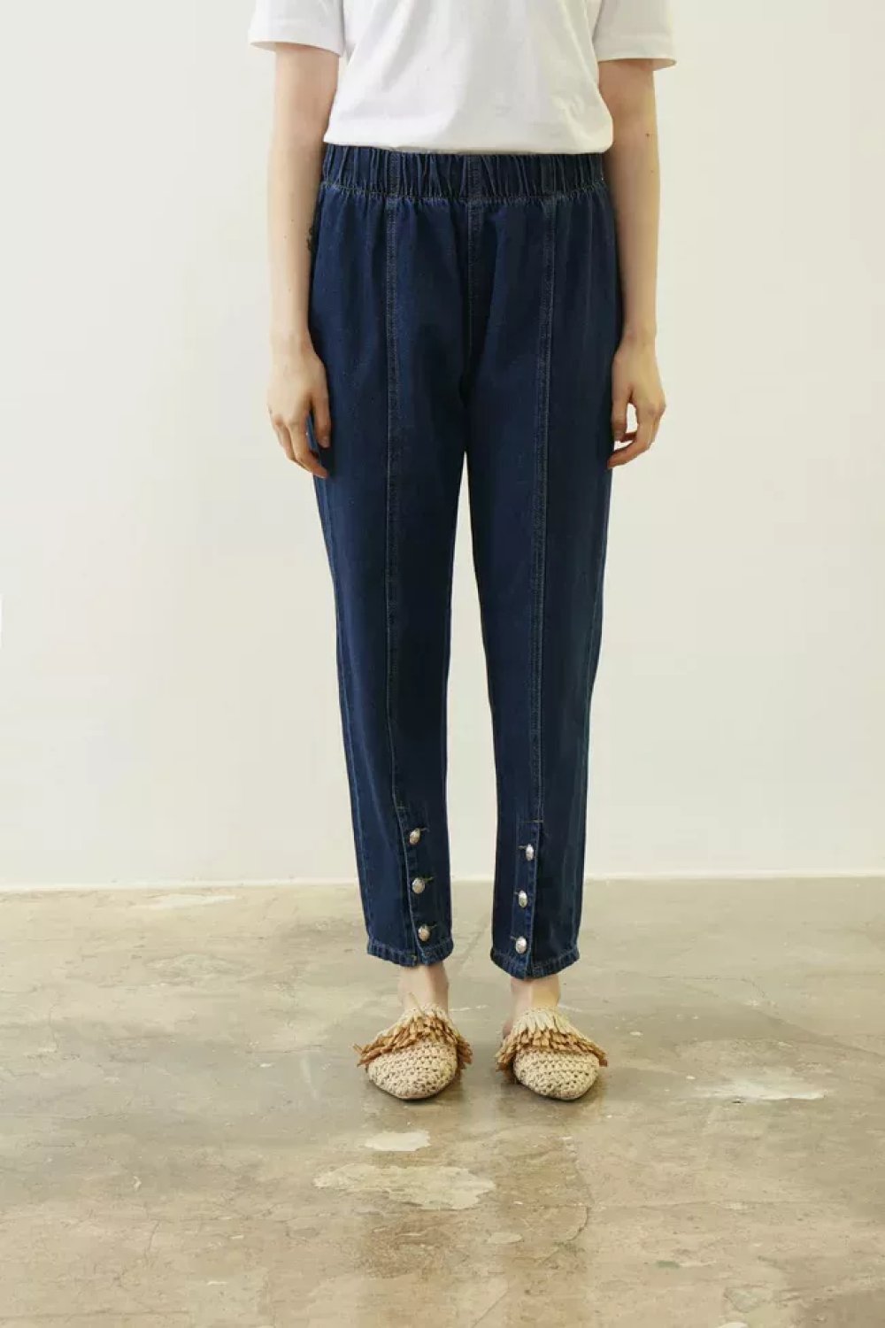 Navy Blue Front Button Denim Pants