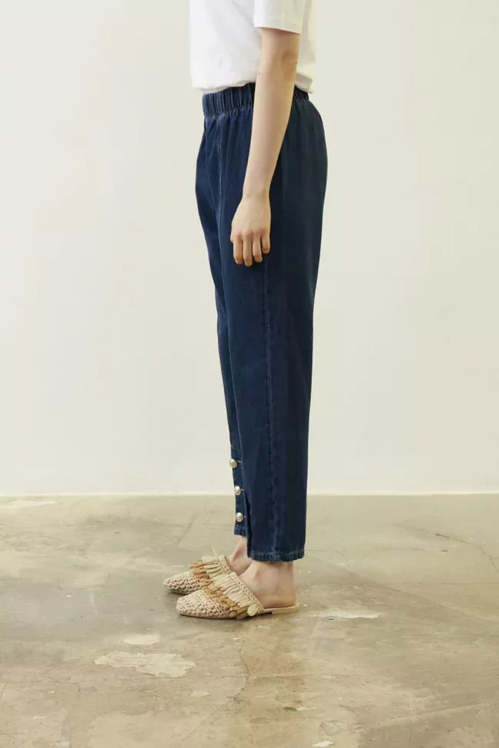 Navy Blue Front Button Denim Pants