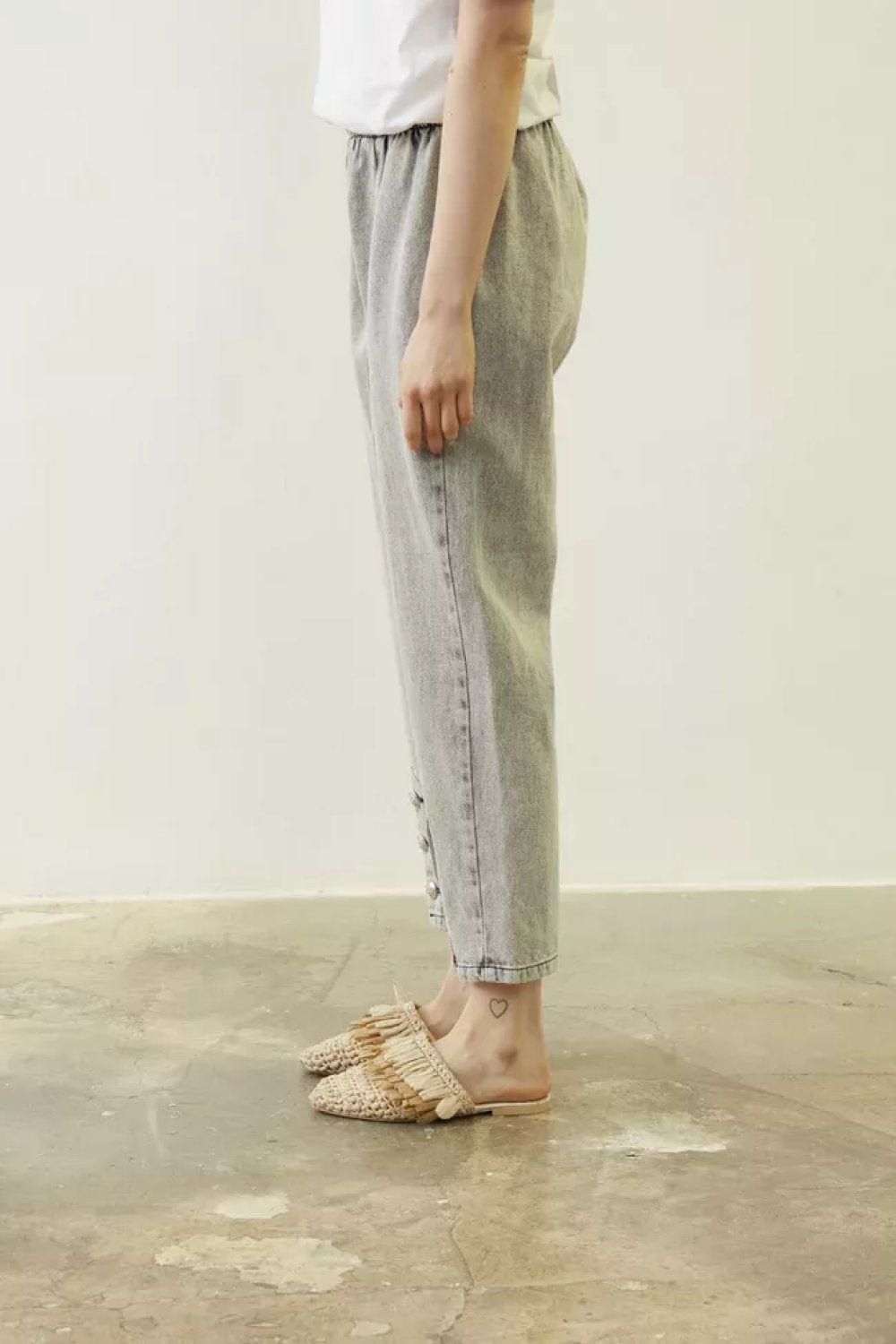 Front Button Denim Pants Gray Gray