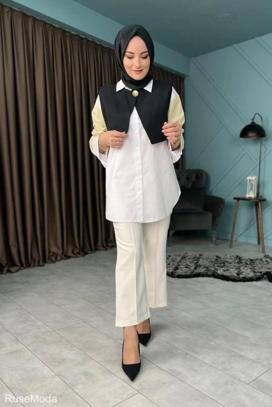 Touch Nervure Detailed Crepe Trousers Ecru