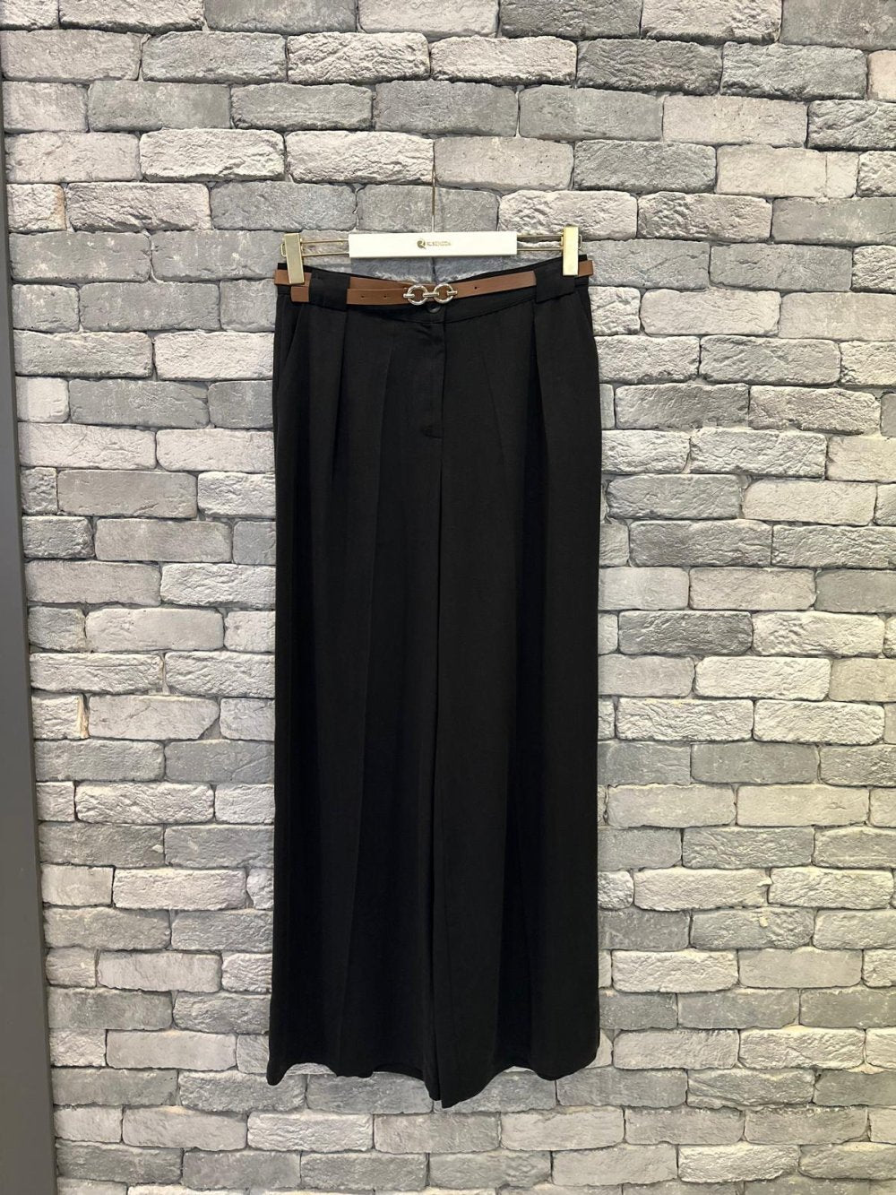 High Waist Belted Pants Black