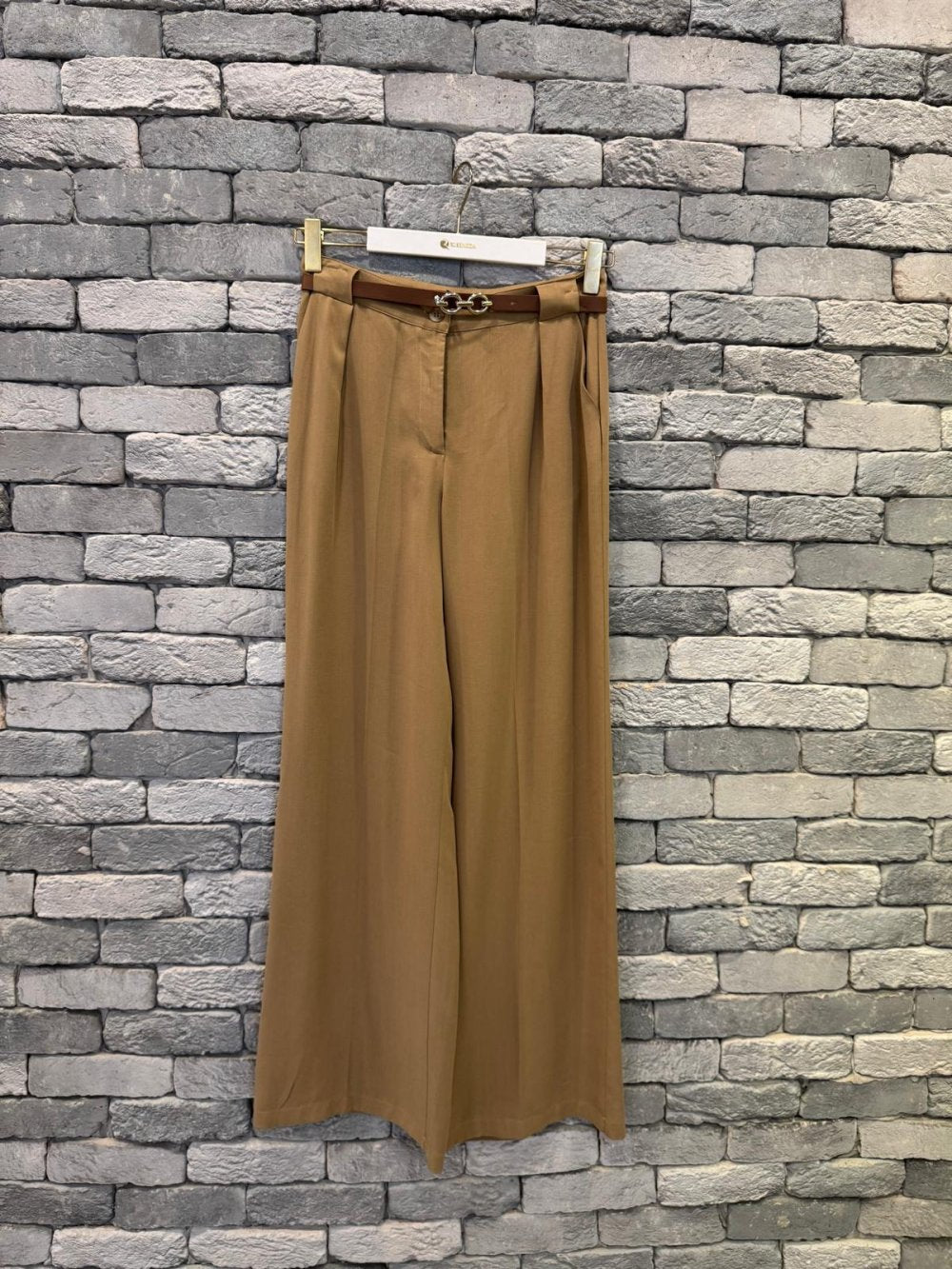 High Waist Belted Pants Camel