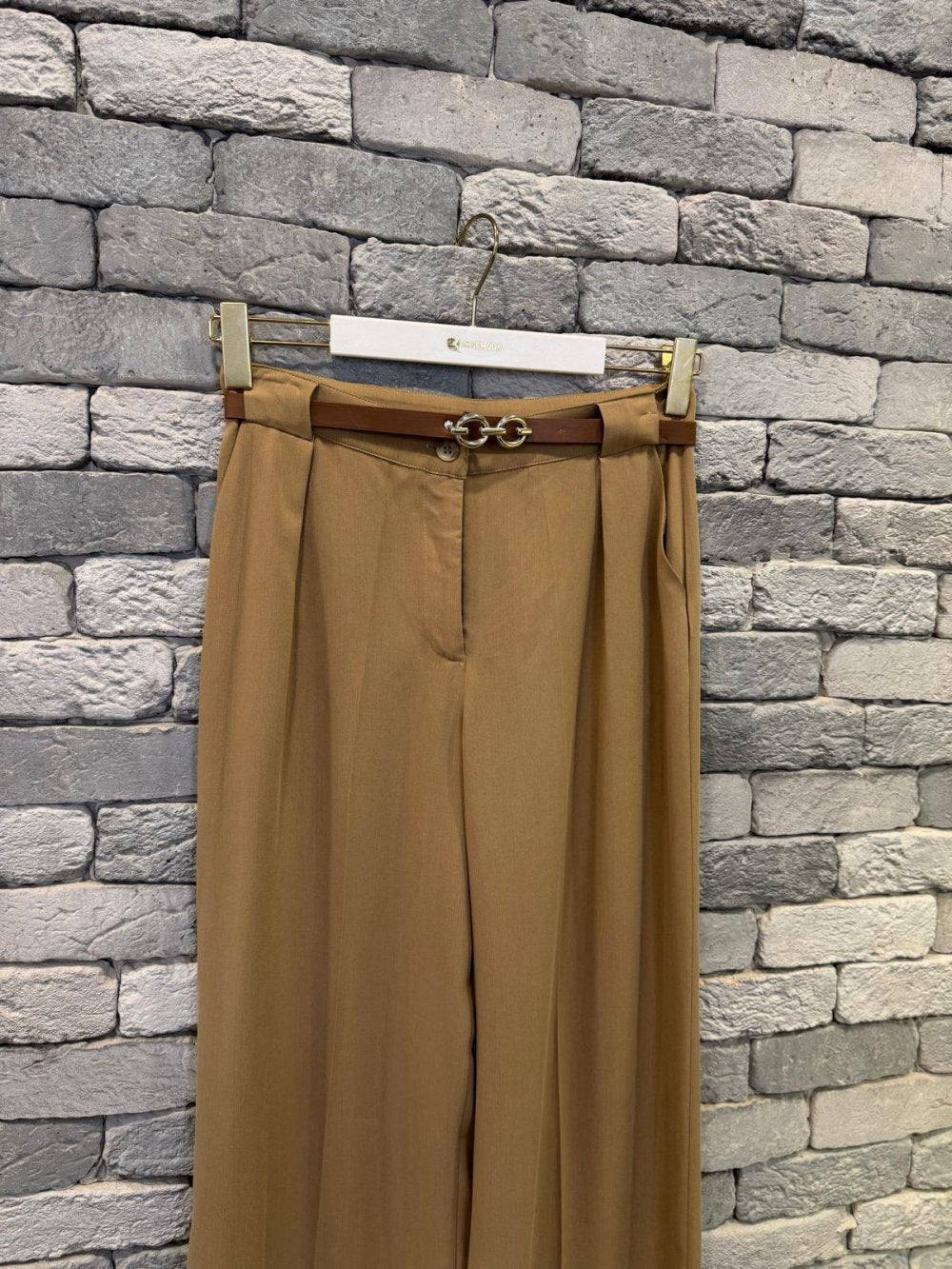High Waist Belted Pants Camel
