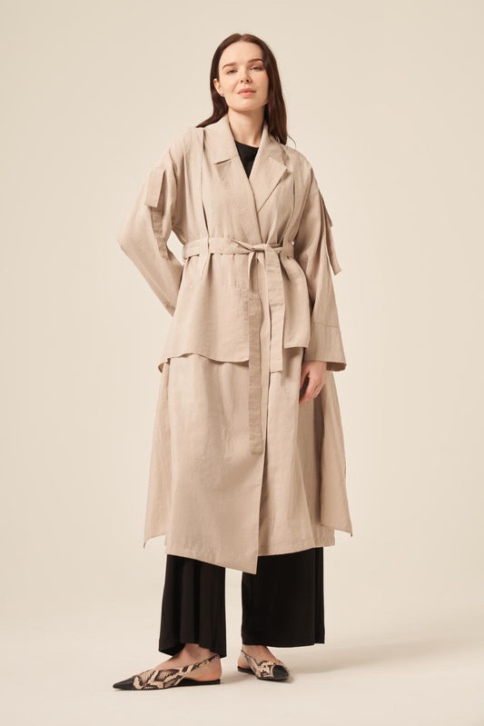 Dubai-Style Open Abaya with Ruffle and Suspender Details