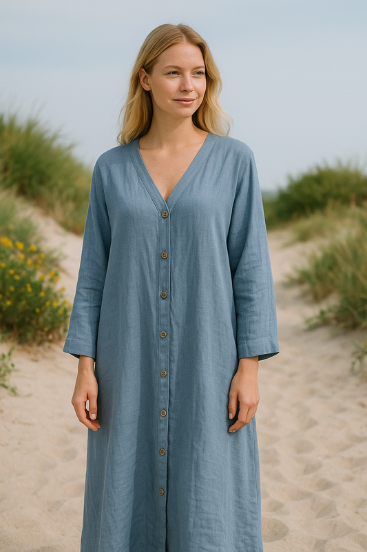 Button-down linen maxi dress