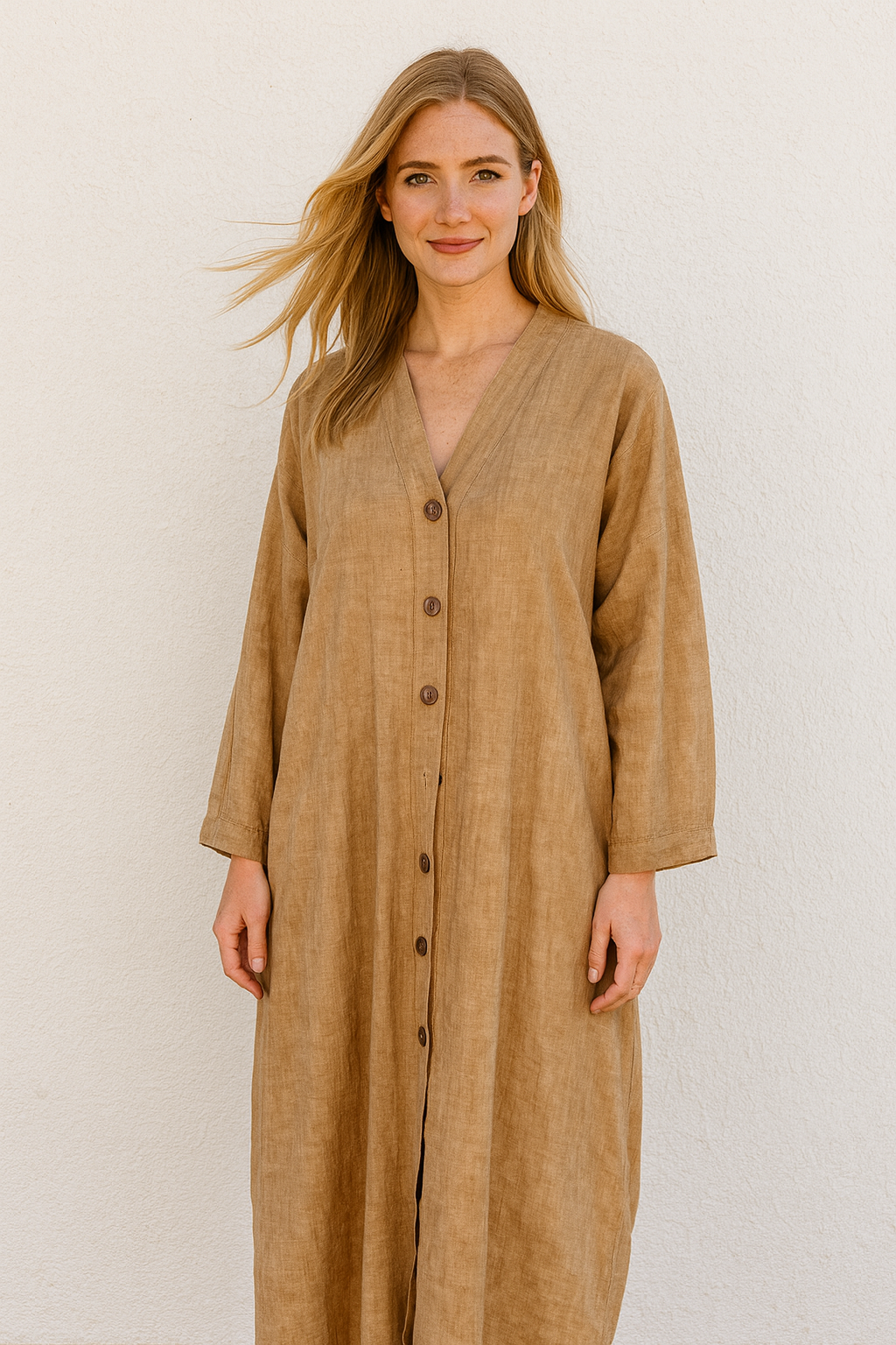Button-down linen maxi dress