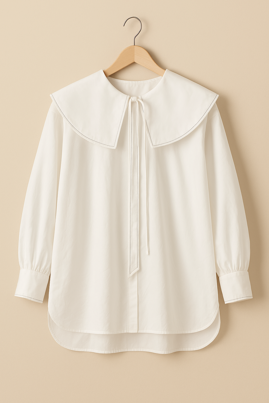 Long-sleeve blouses with oversized sailor-style collars