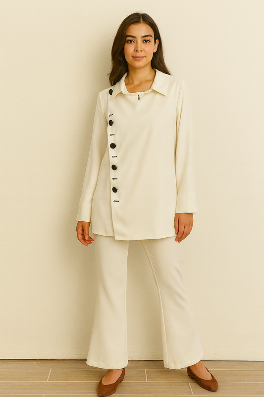 A two-piece cream pants set (Touche brand)