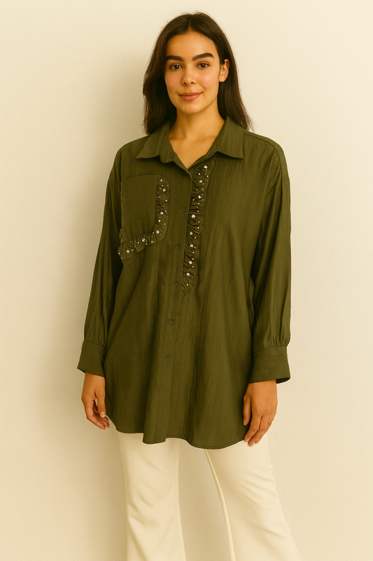 A longline button-down tunic shirt