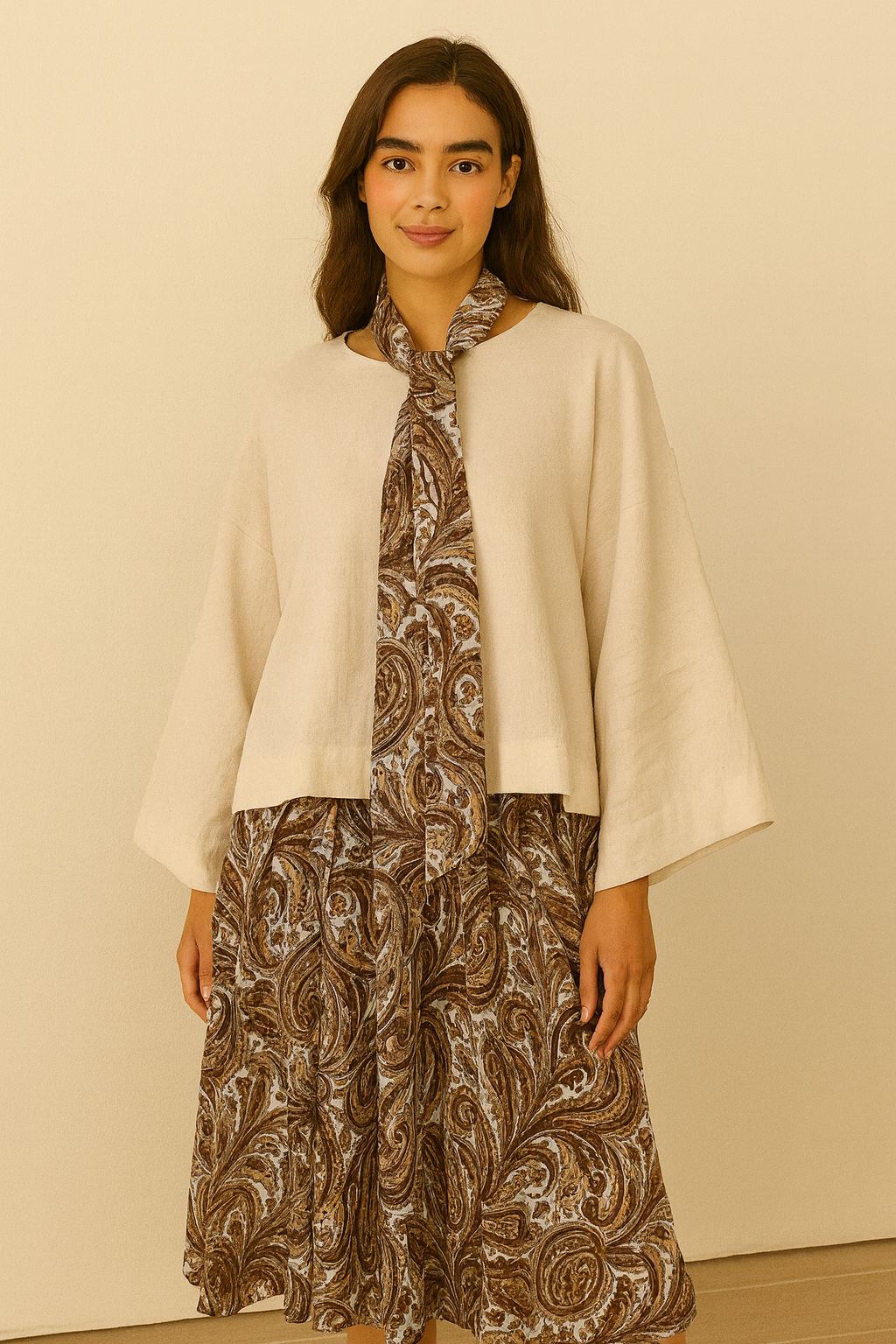 Paisley Print Two-Piece Set with Solid Top