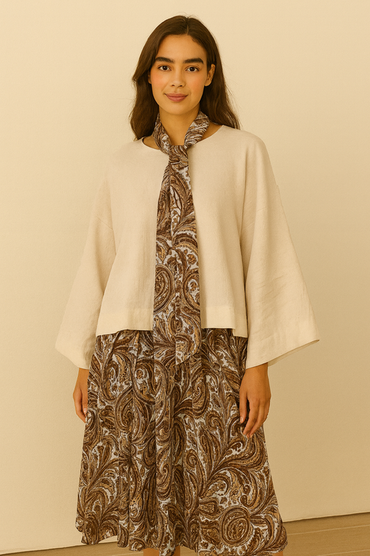 Paisley Print Two-Piece Set with Solid Top