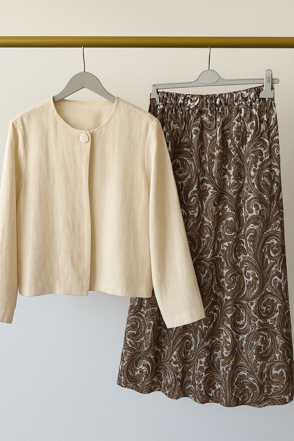 Paisley Print Two-Piece Set with Solid Top