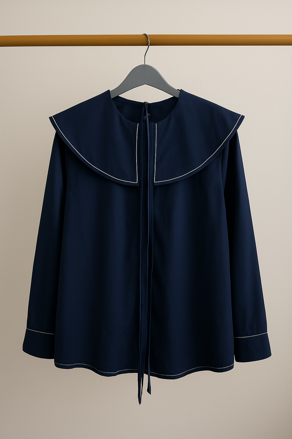 Long-sleeve blouses with oversized sailor-style collars