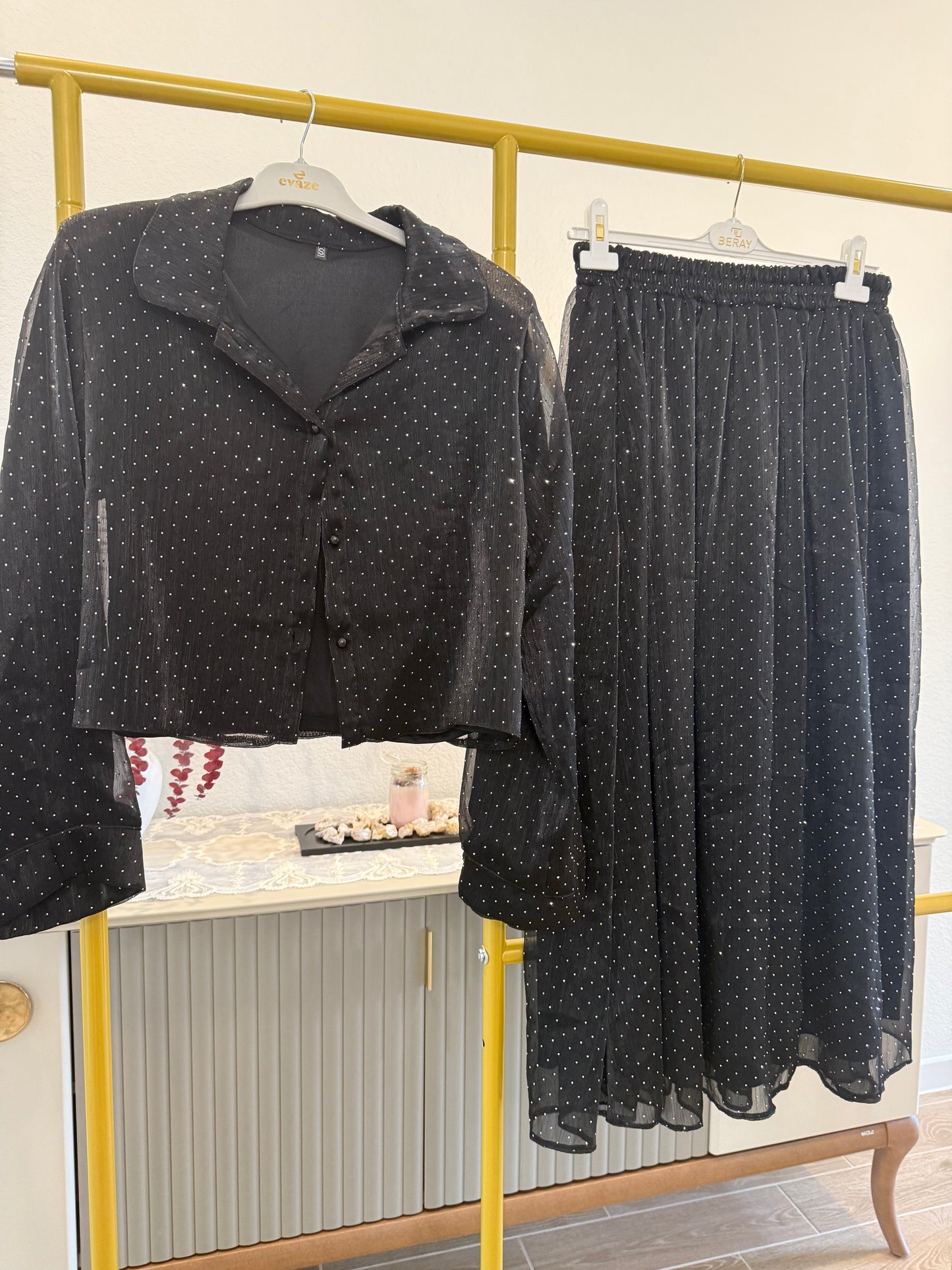 Black Polka-Dot Two-Piece Set