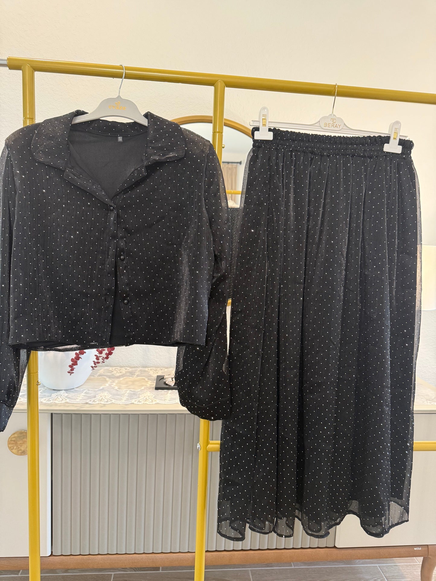 Black Polka-Dot Two-Piece Set