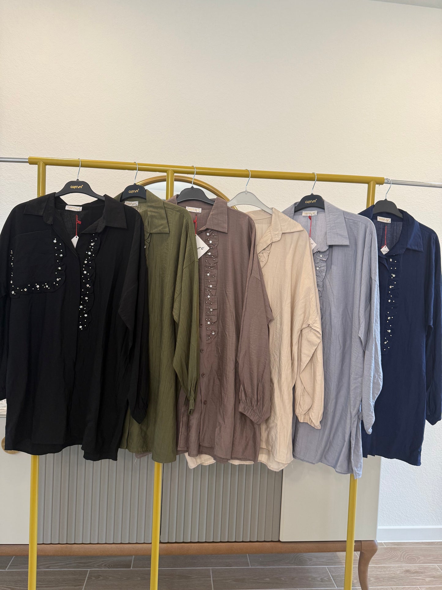 A longline button-down tunic shirt