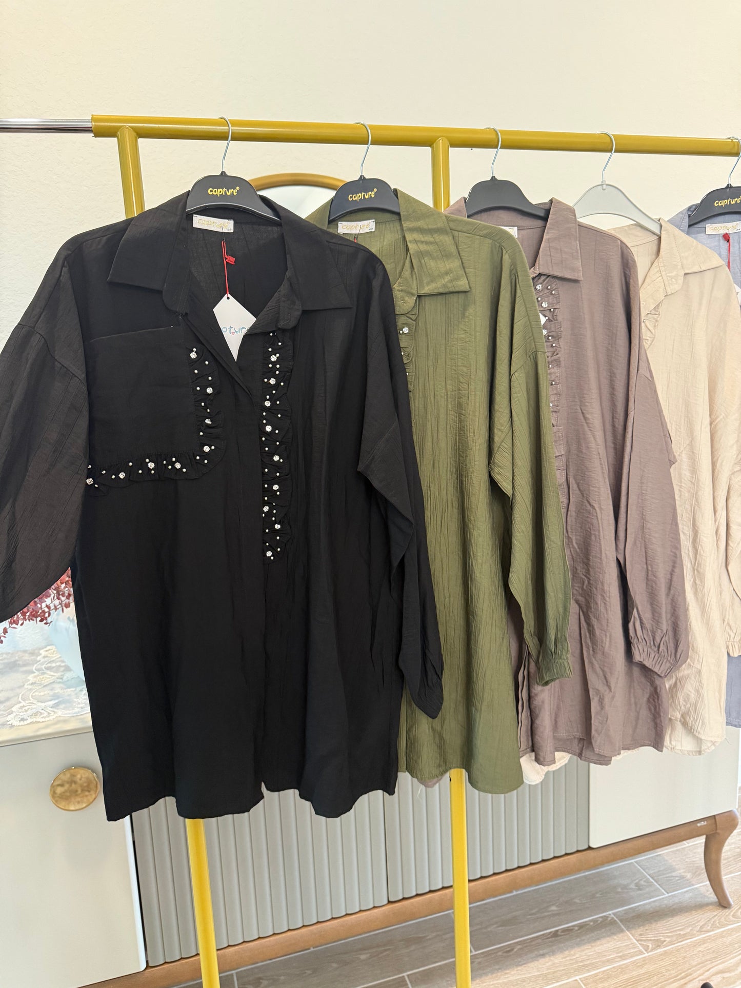 A longline button-down tunic shirt