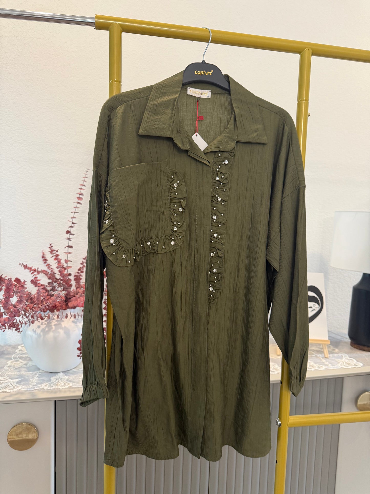 A longline button-down tunic shirt