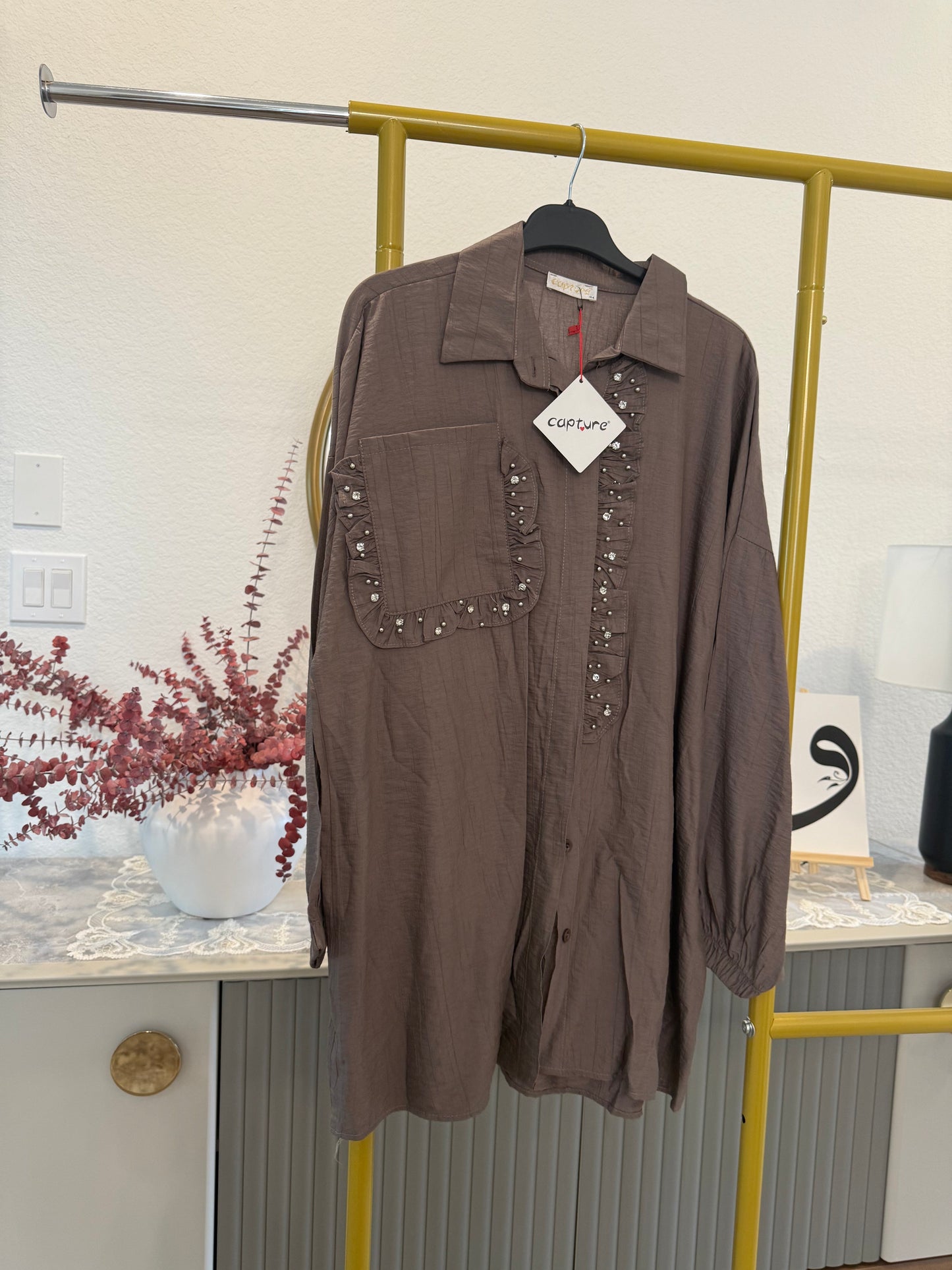 A longline button-down tunic shirt