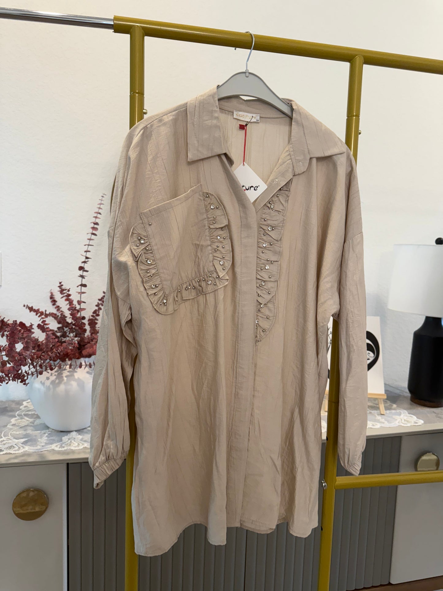 A longline button-down tunic shirt