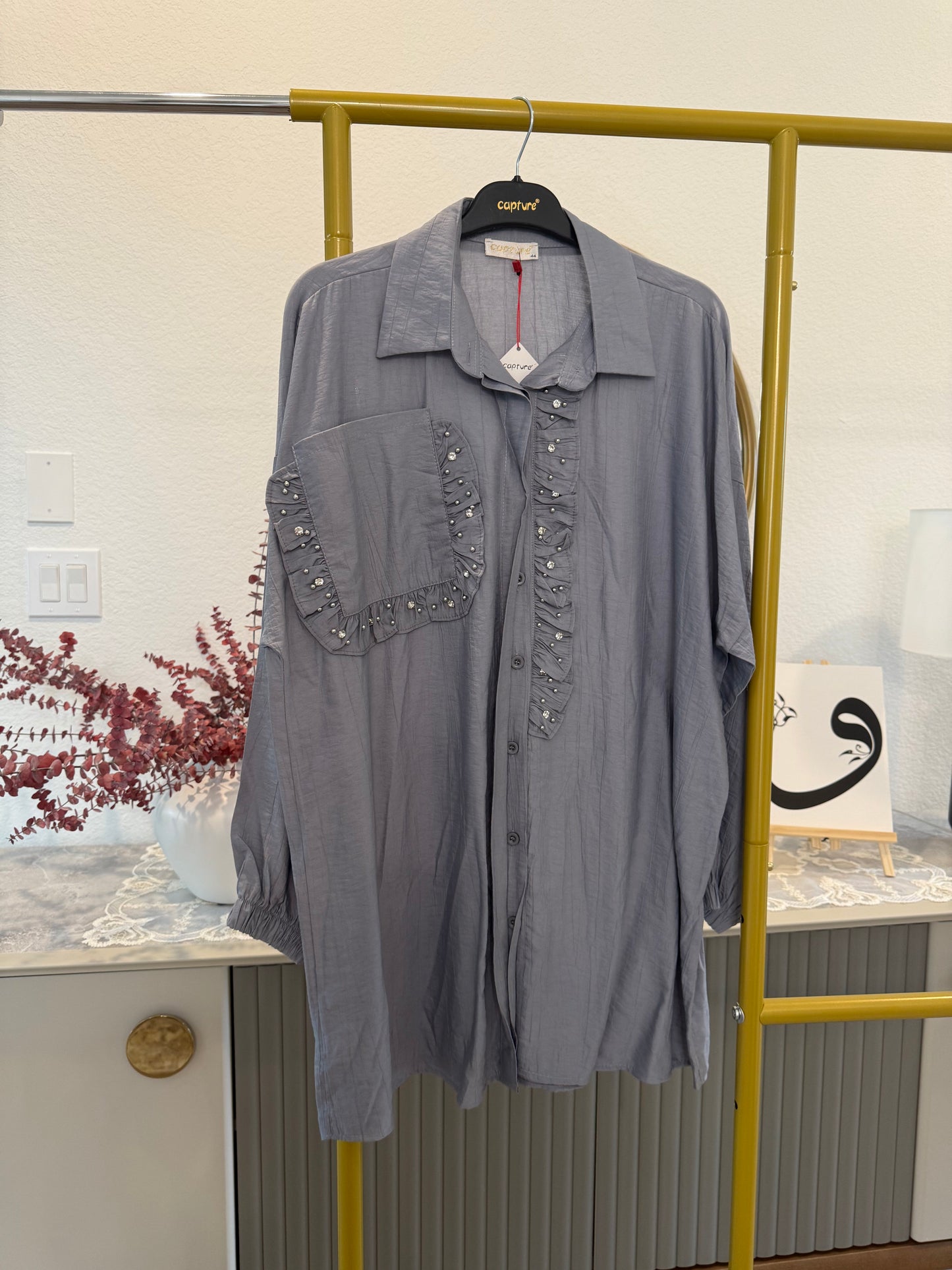 A longline button-down tunic shirt