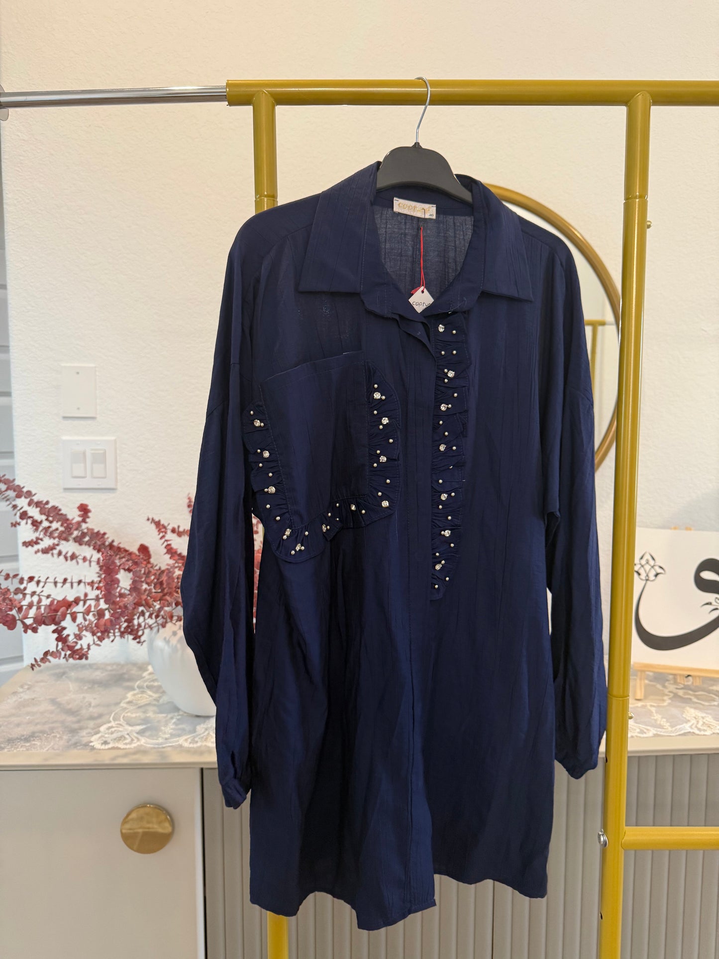 A longline button-down tunic shirt