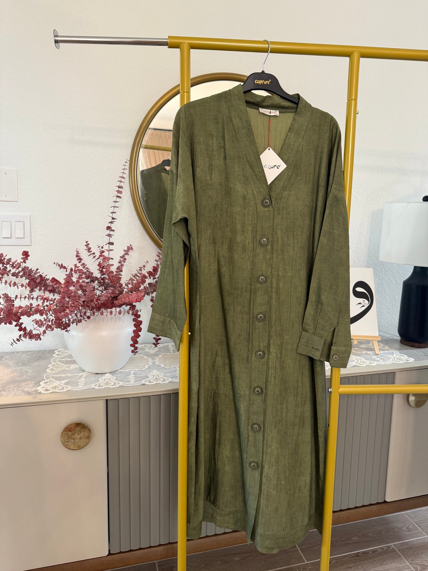 Button-down linen maxi dress
