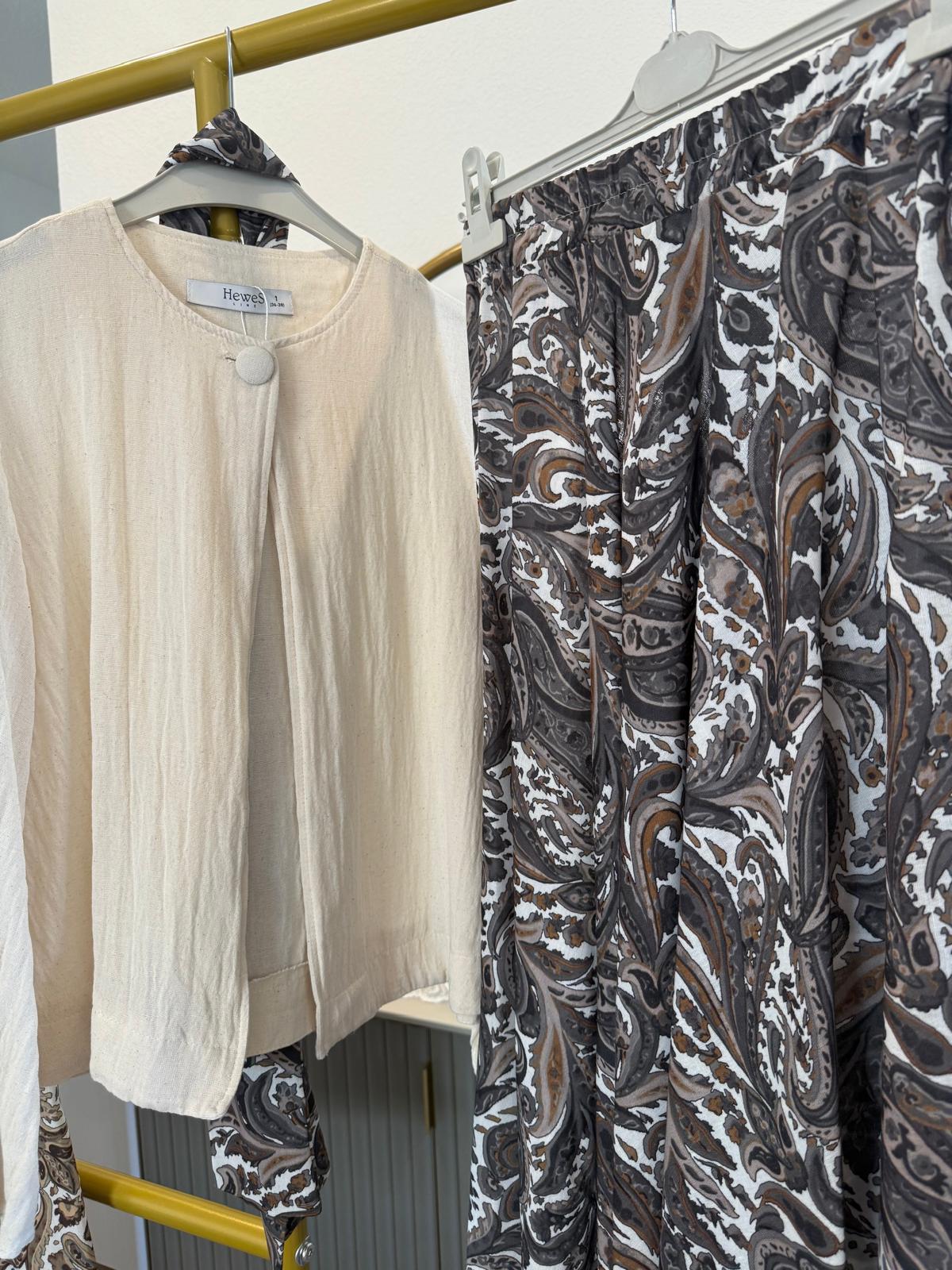 Paisley Print Two-Piece Set with Solid Top
