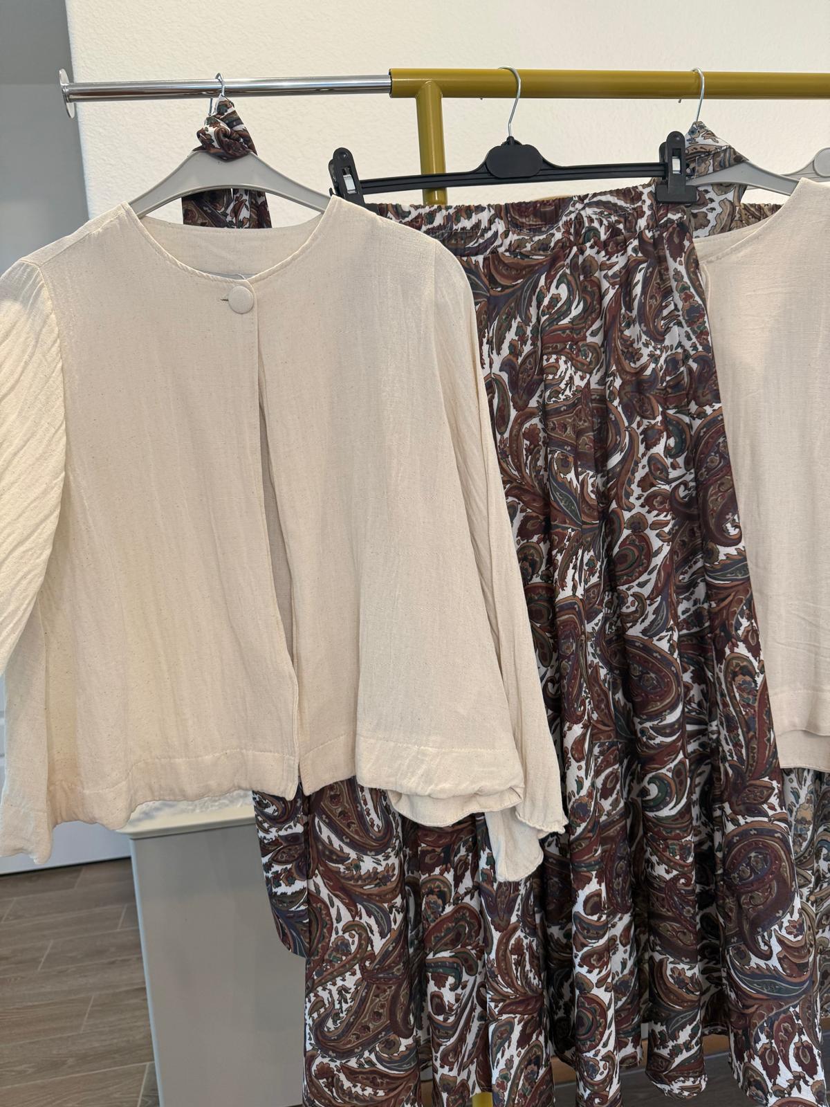 Paisley Print Two-Piece Set with Solid Top