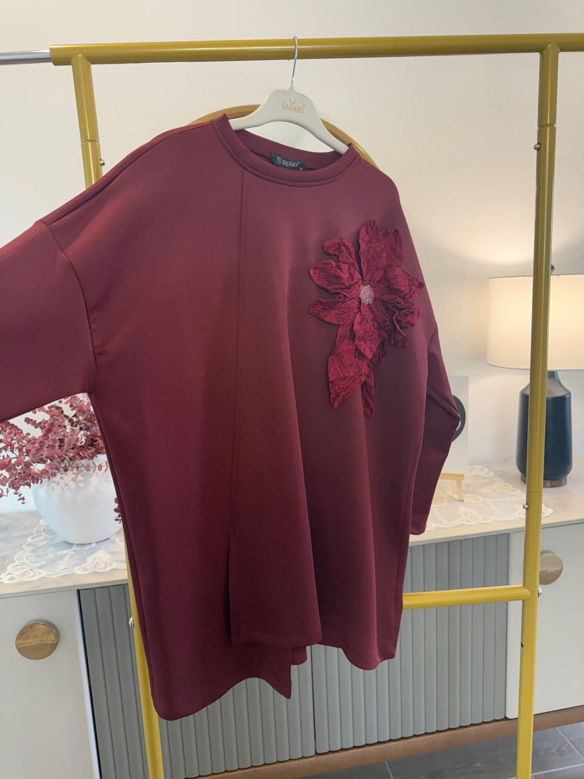 Burgundy Tunic with Floral Appliqué