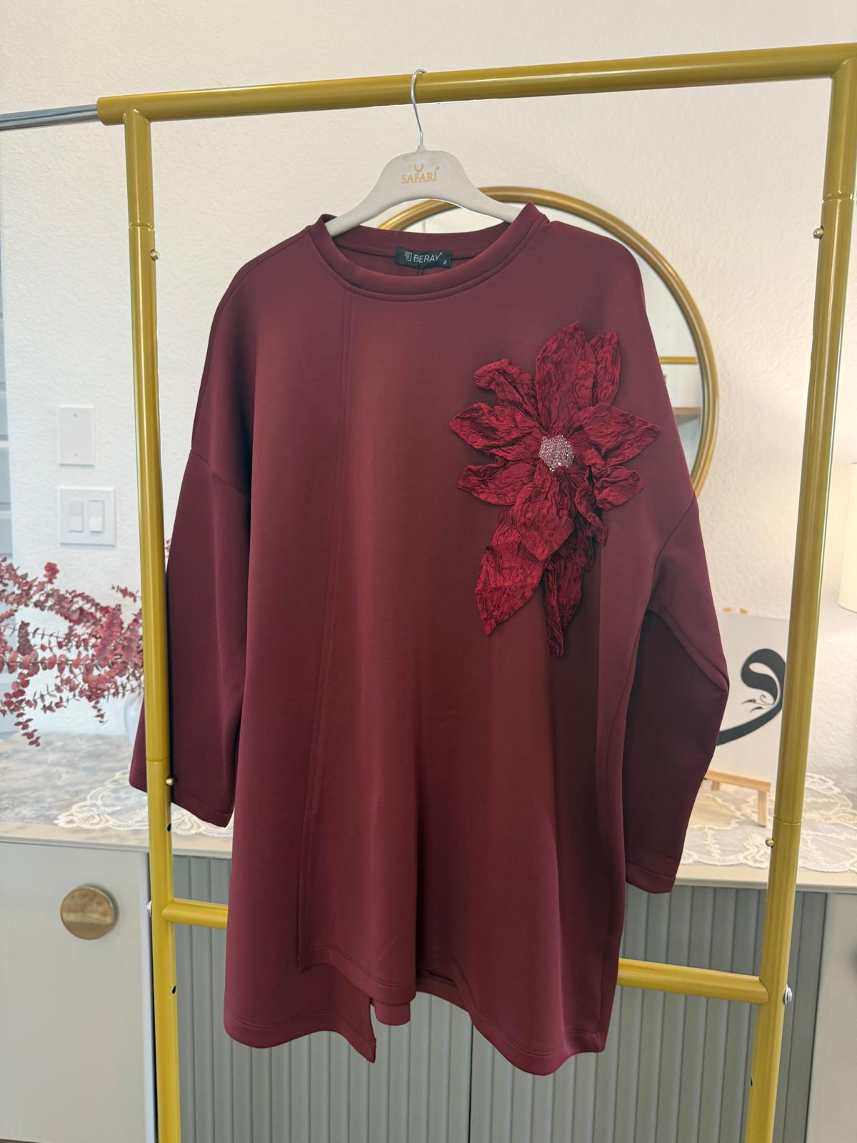 Burgundy Tunic with Floral Appliqué