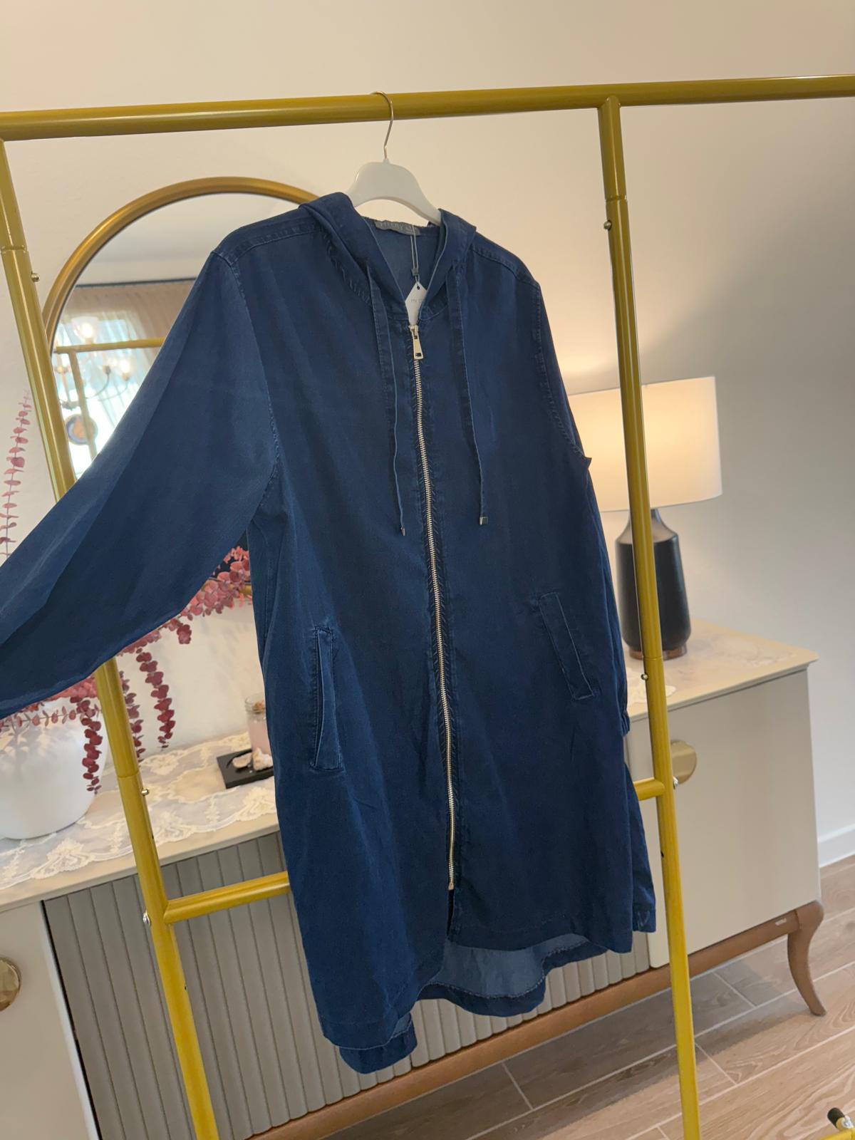Navy Blue Hooded Tunic with Zipper