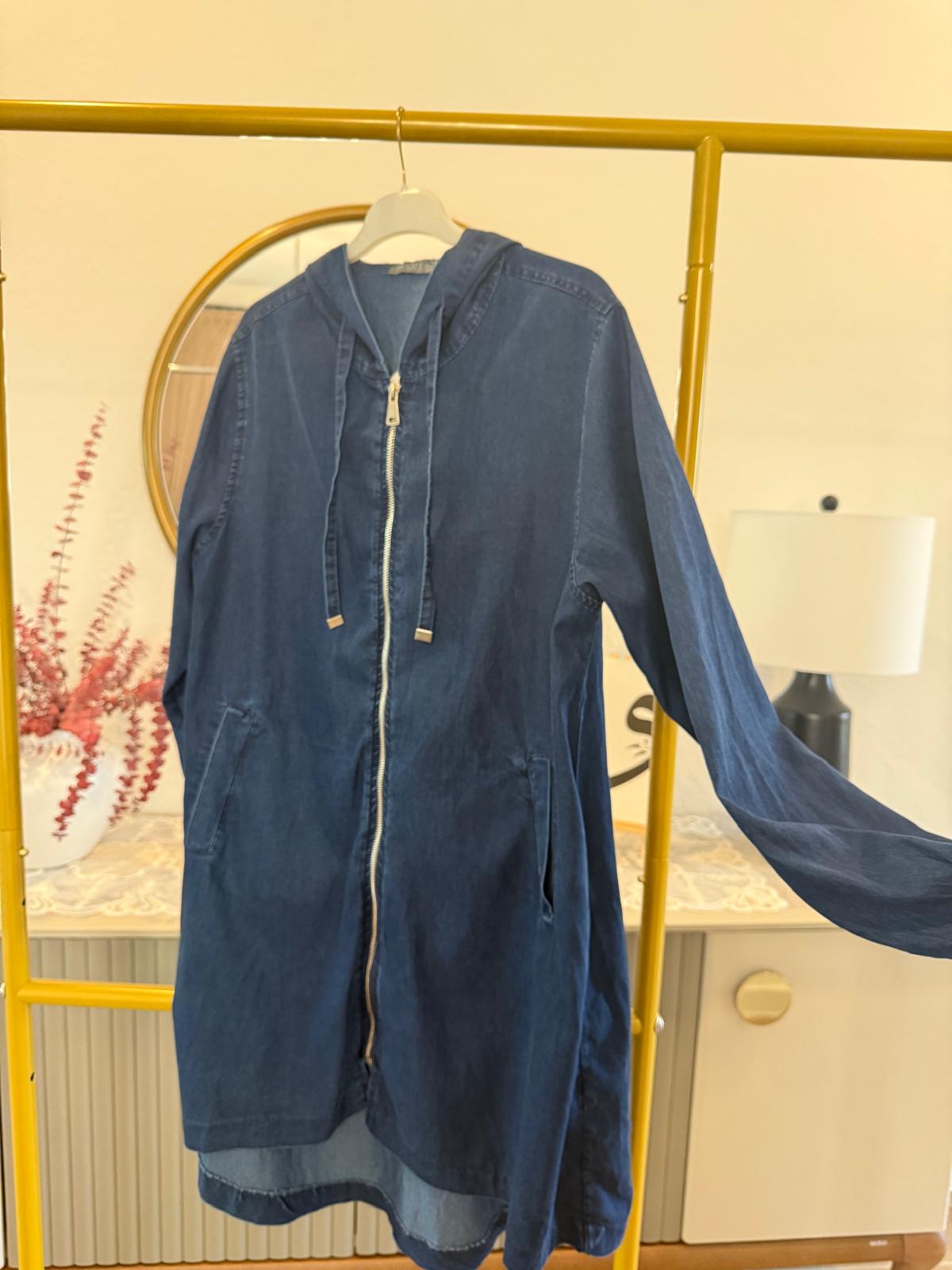 Navy Blue Hooded Tunic with Zipper