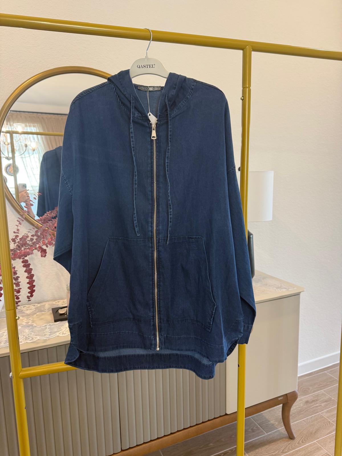 Casual Denim-Style Hoodie Jacket – Navy Blue