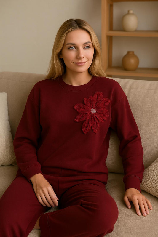 Burgundy Tunic with Floral Appliqué