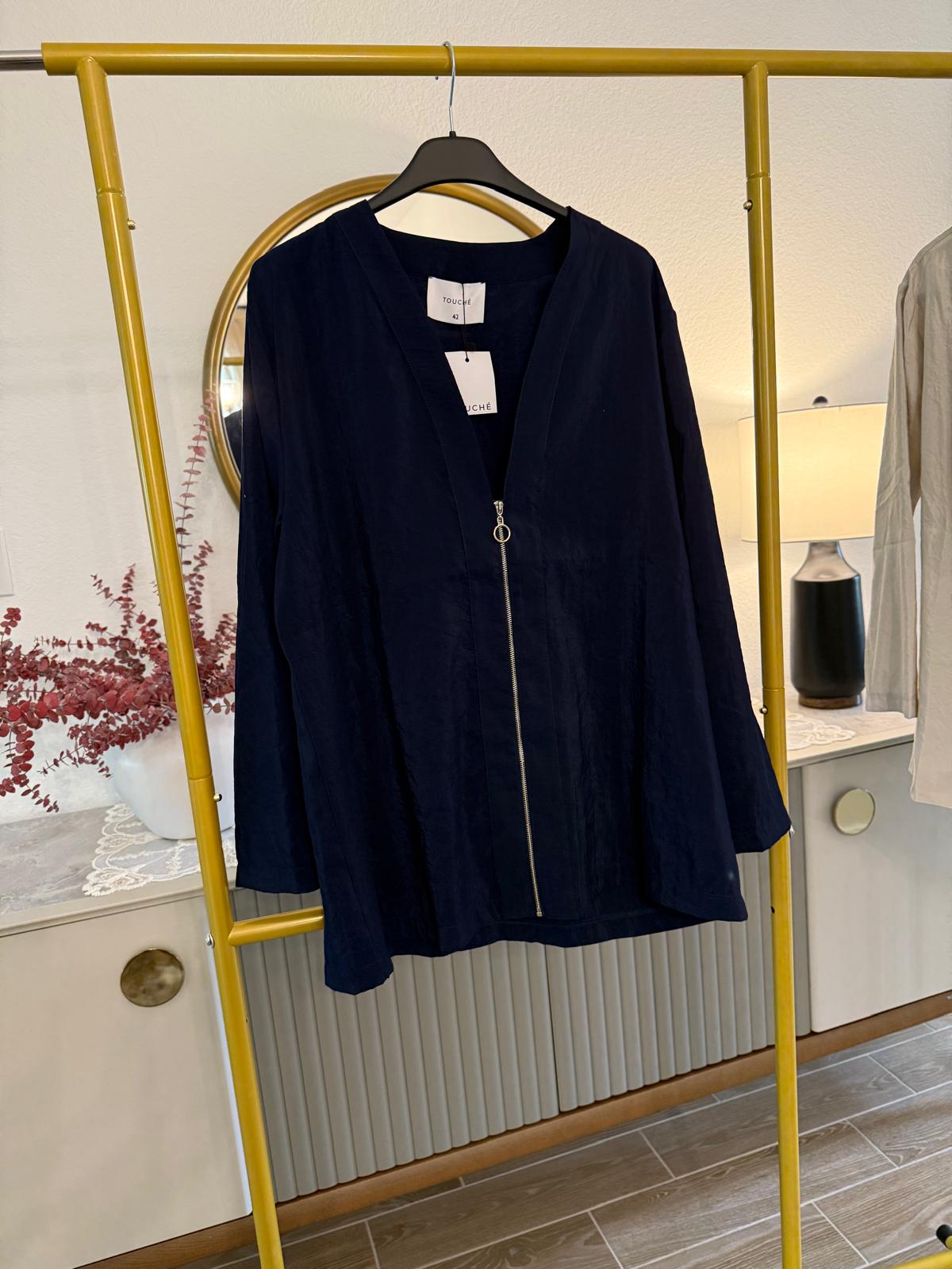 Touche Zip-Front Tunic – Navy Blue & Beige