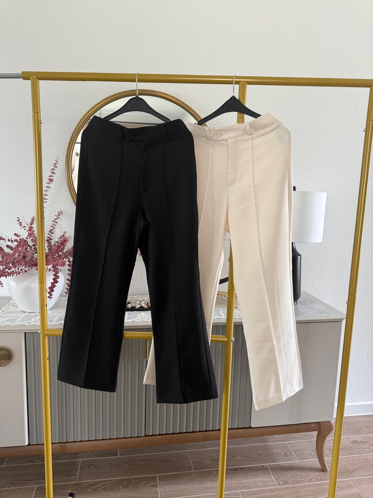 Touche Ribbed Detail Crepe Trousers Ecru